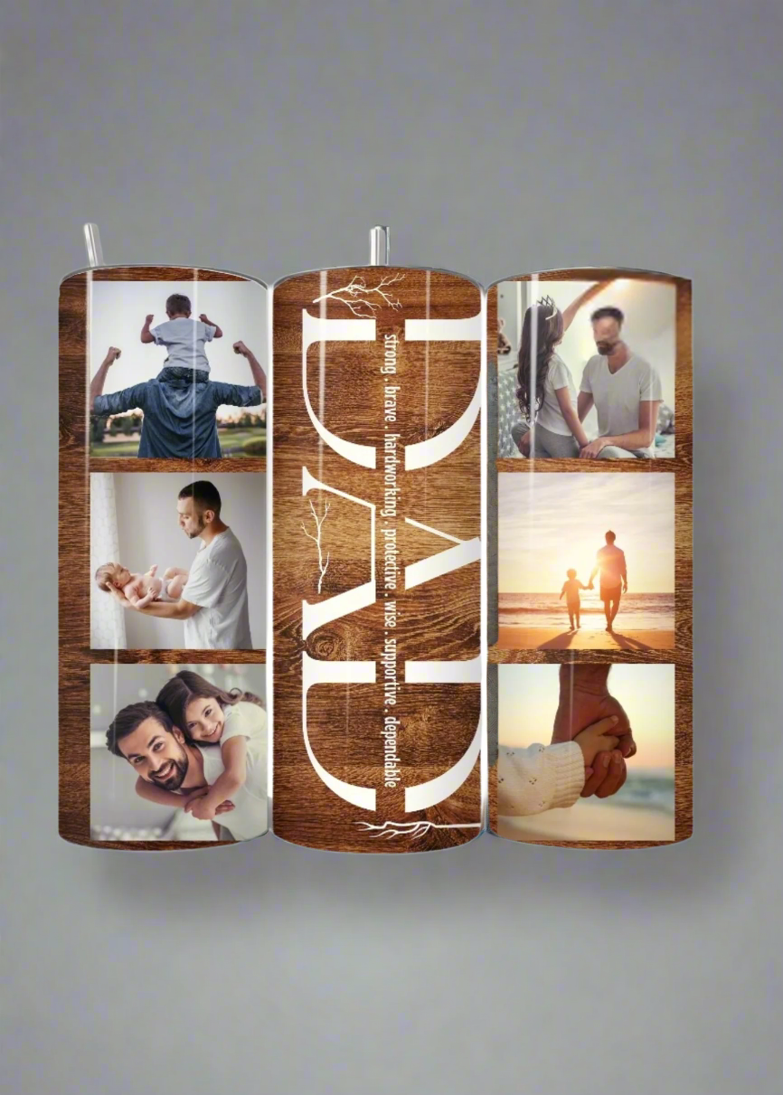 Custom 20oz Father’s Day Tumbler – “DAD” Photo Collage Design