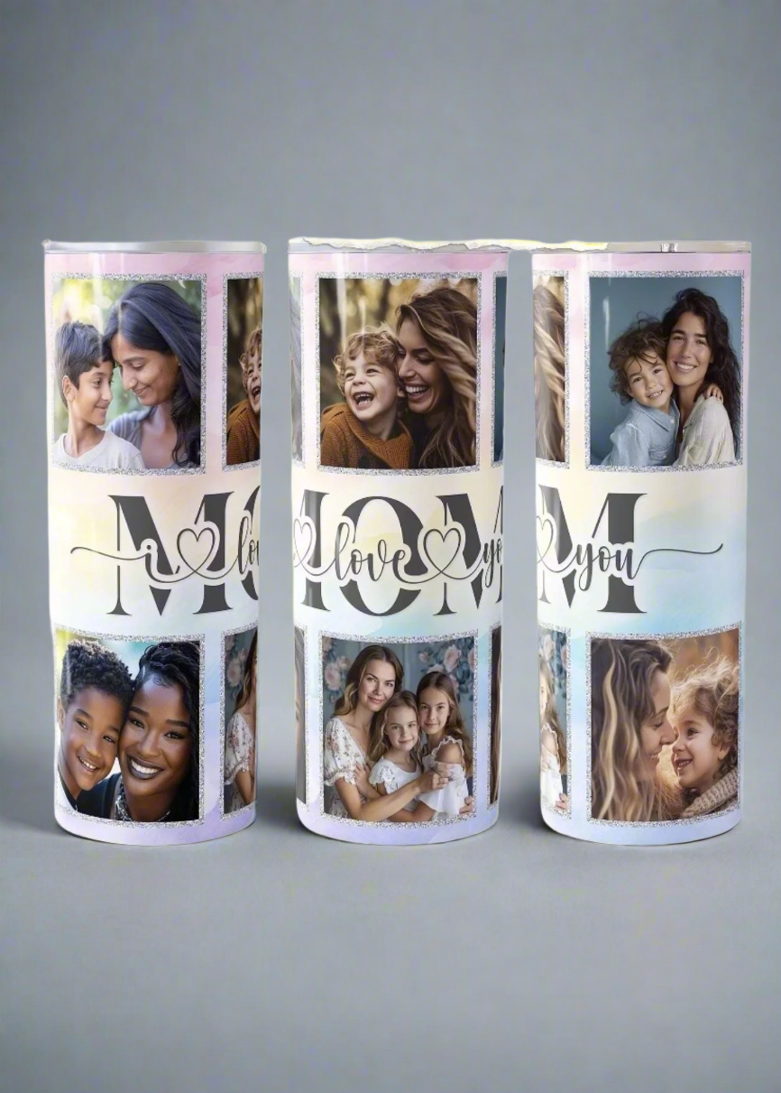 Custom 20oz Mother’s Day Tumbler – “MOM, I/We Love You” Photo Collage