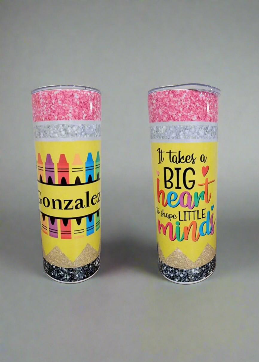 Custom Teacher 20oz Tumbler – “It Takes a Big Heart to Shape Little Minds”