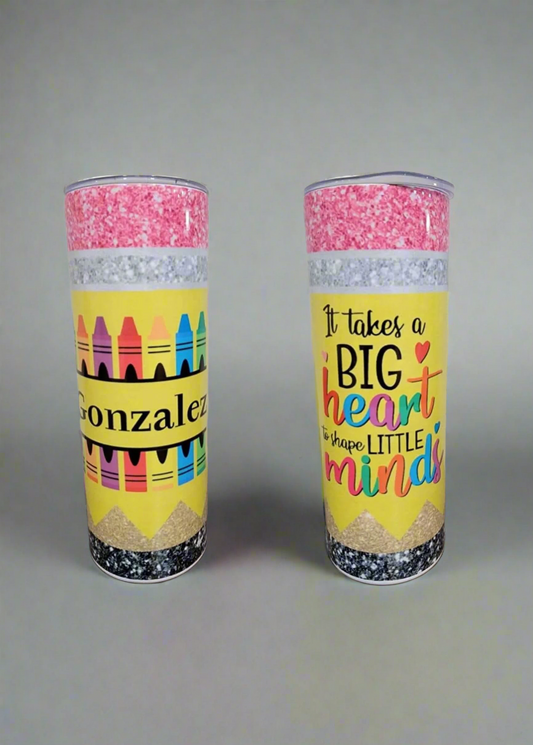 Custom Teacher 20oz Tumbler – “It Takes a Big Heart to Shape Little Minds”